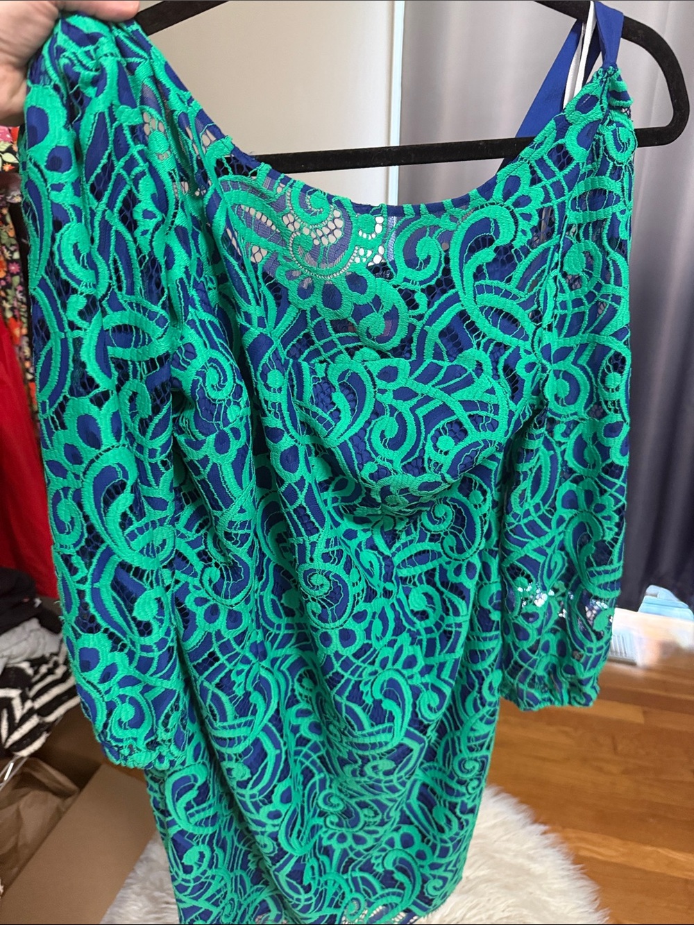 Lilly Pulitzer lacey overlay aqua Dress 3/4 sleeves - Picture 3 of 6